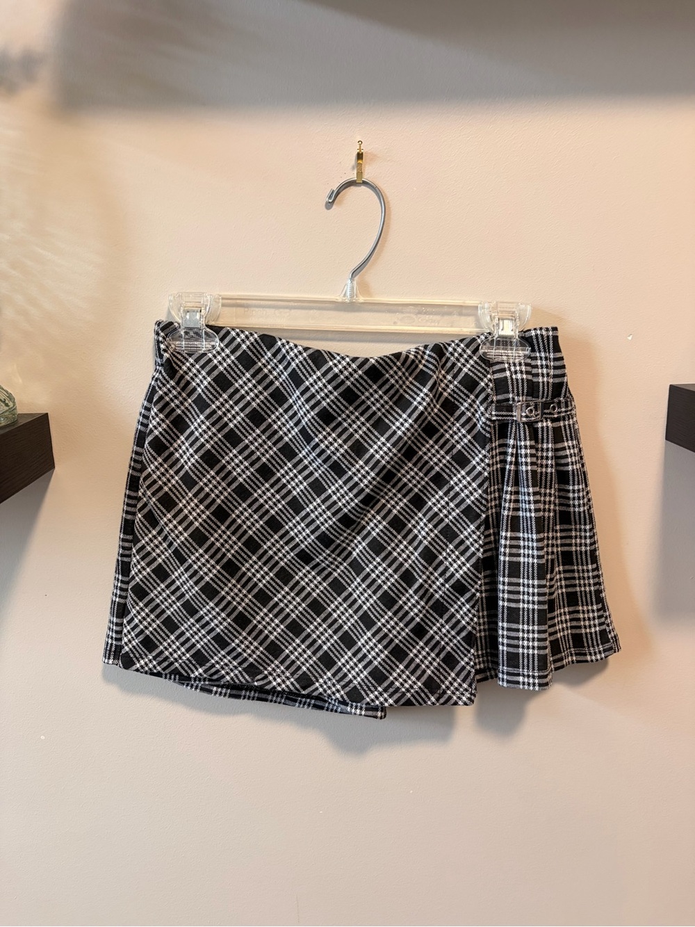 SO Black and White Plaid Wrap Skort